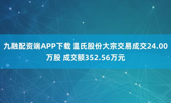 九融配资端APP下载 温氏股份大宗交易成交24.00万股 成交额352.56万元